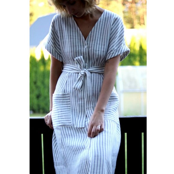 OffOn Clothing Linen Tie Belt Dress M - Picture 4 of 9